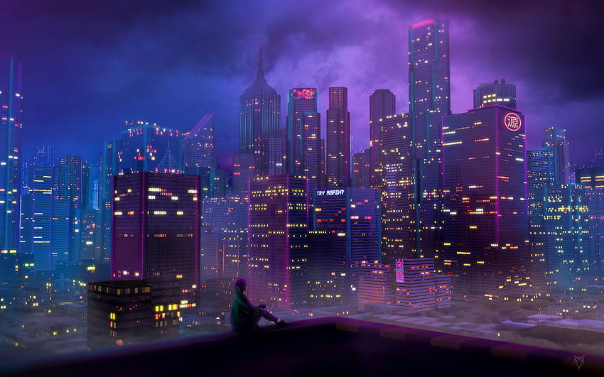 2560x1600 Anime City Girl Resolusi 2560x1600, kota anime ungu Wallpaper HD