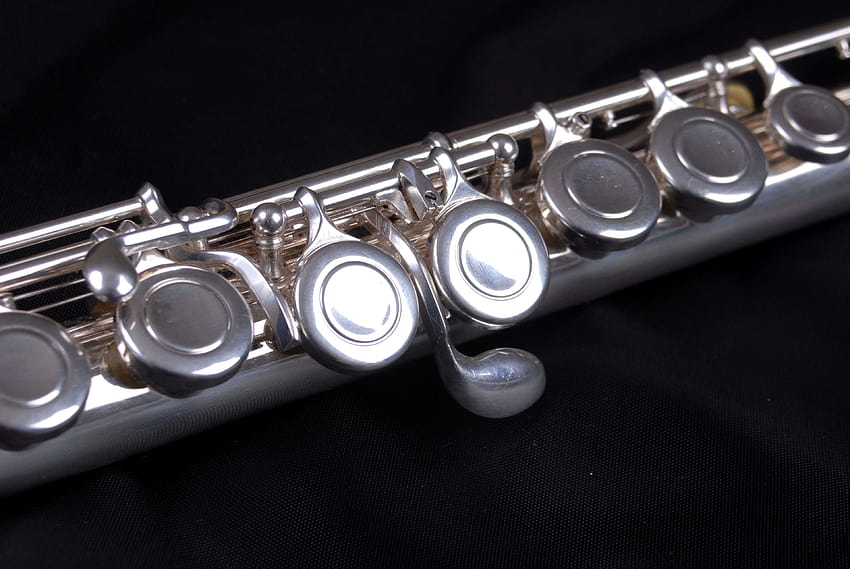 flauta, instrumento, música, notas, orquesta, plata, sonido, viento, instrumento flautín fondo de pantalla