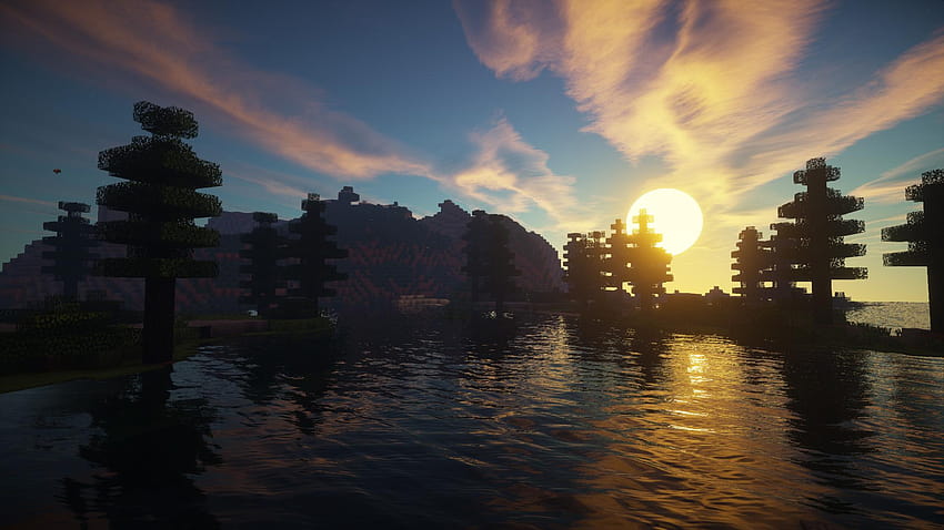 Realistische Minecraft-Shader, Minecraft-Sonnenuntergang HD-Hintergrundbild