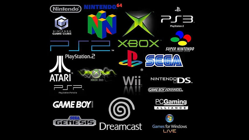 Atari Black Backgrounds Dreamcast Gameboy Logos Microsoft Nintendo 64, xbox 360 logo latar belakang hitam Wallpaper HD