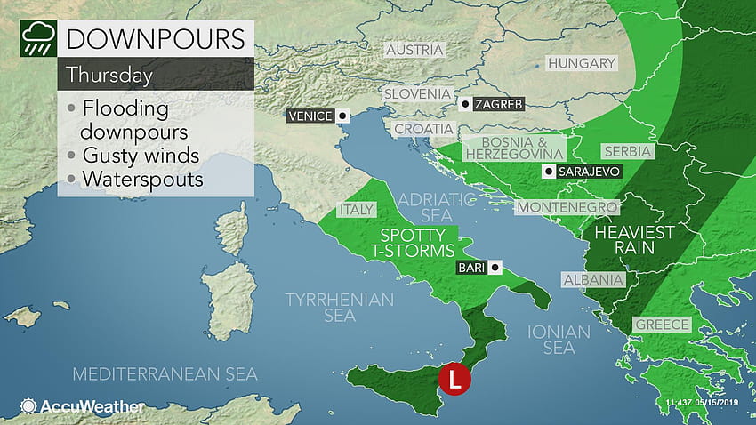 Italia y la península de los Balcanes sufrirán aguaceros hasta el jueves fondo de pantalla