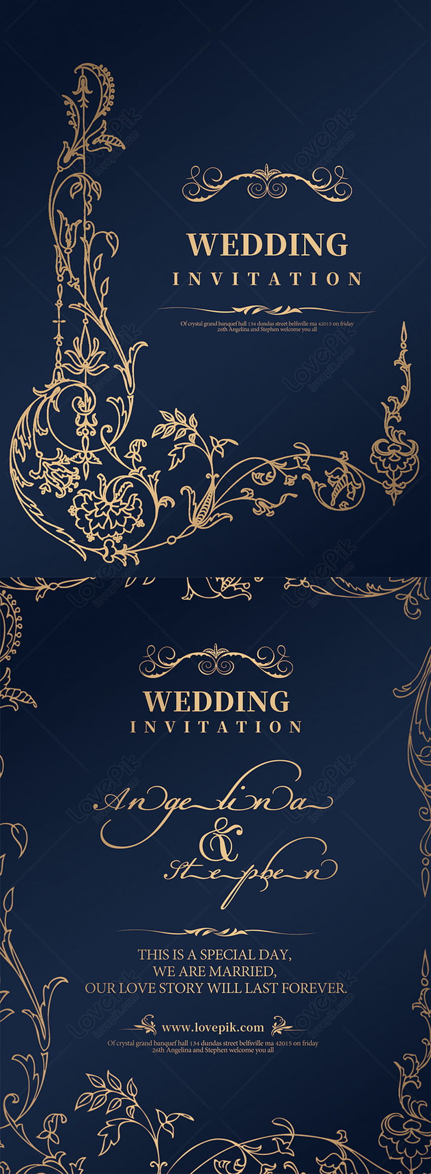 Templat desain undangan pernikahan kata logam latar belakang biru tua _ 450000234_Format PSD, undangan pernikahan wallpaper ponsel HD