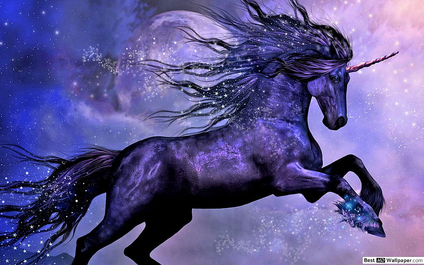 Unicornio morado, unicornio de colores brillantes. fondo de pantalla