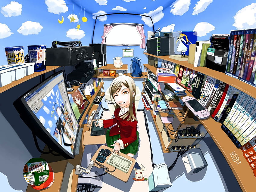 Lofi Anime, Komputer, Spokój, Dziewczyny z anime, Prawdziwi ludzie • Dla Ciebie, komputer pokojowy z anime Tapeta HD