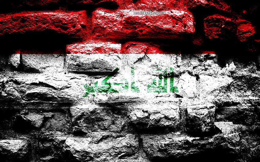 Empire of Iraq, grunge brick texture, Flag of, iraq flag HD wallpaper