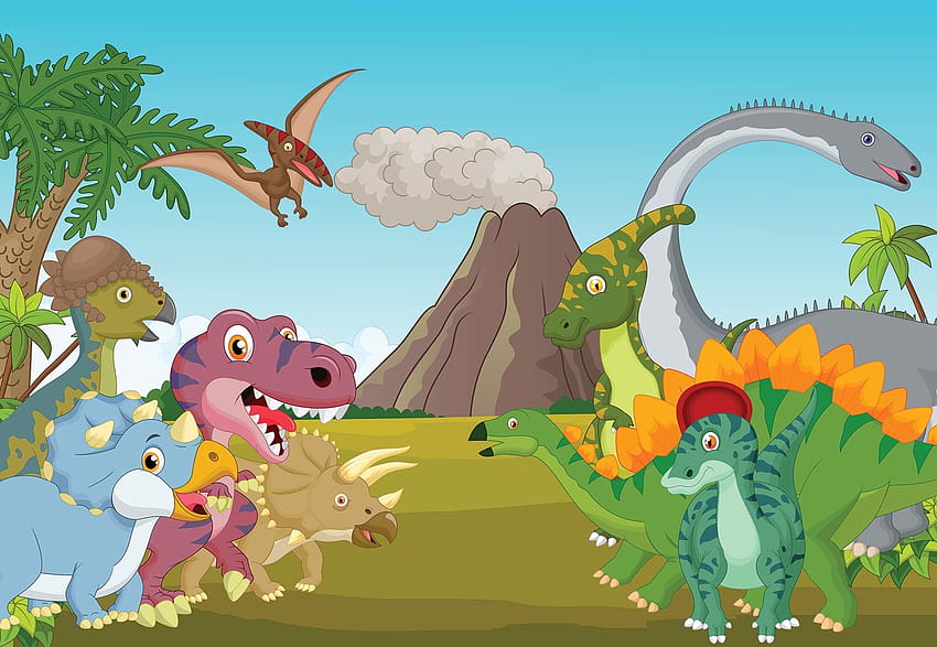 Mural de con dibujos de dinosaurios, dibujos animados de dinosaurios fondo de pantalla
