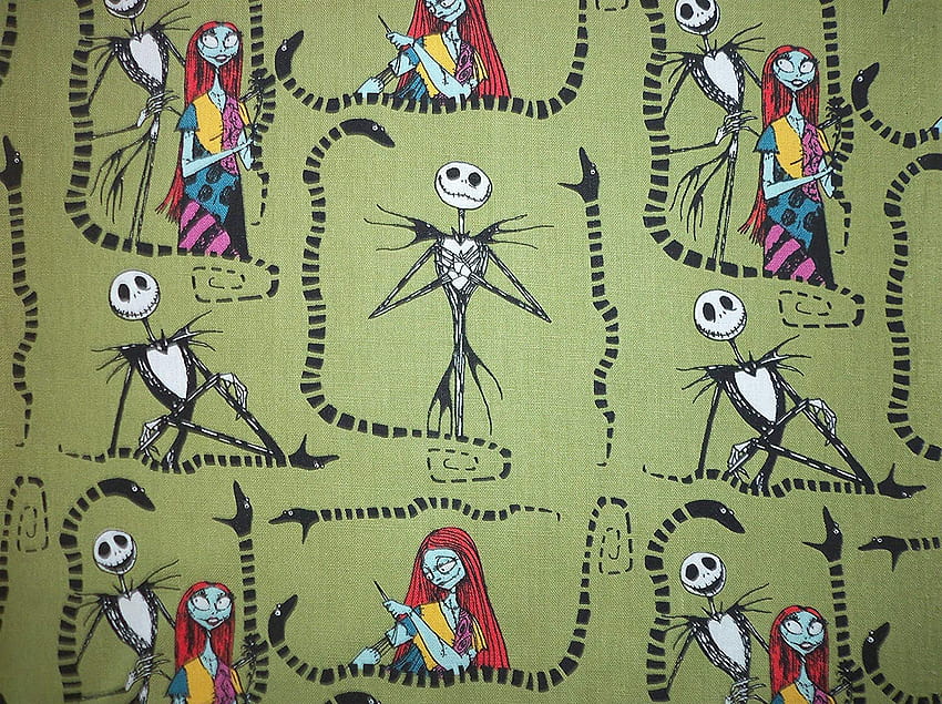 Nightmare Before Christmas Jack and Sally on Olive Backgrounds Fabric ...