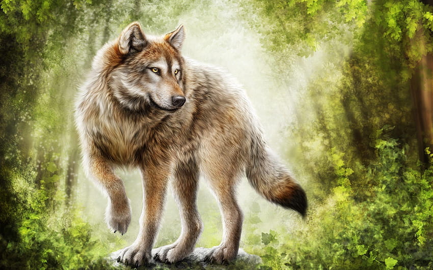 gray wolf painting, wolf face HD wallpaper
