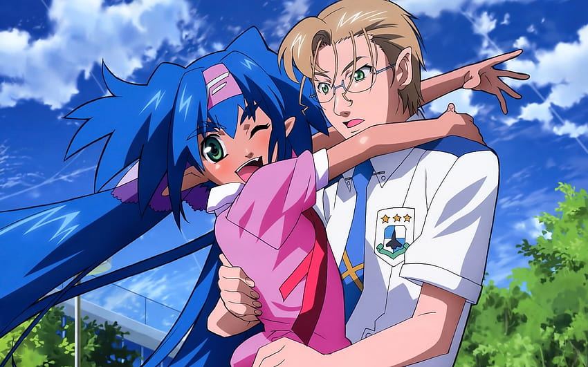 Chica anime de pelo azul sosteniendo a un hombre con uniforme blanco, chica  anime chico enojada fondo de pantalla | Pxfuel
