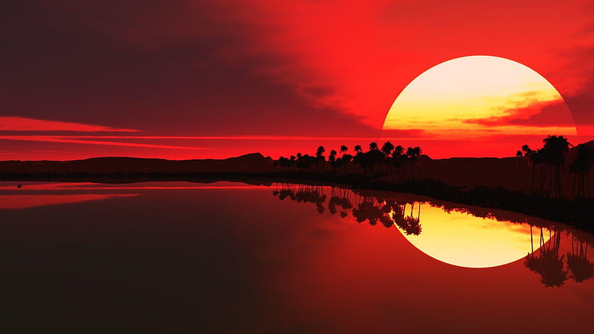 Matahari Terbenam Langit Merah Wallpaper HD