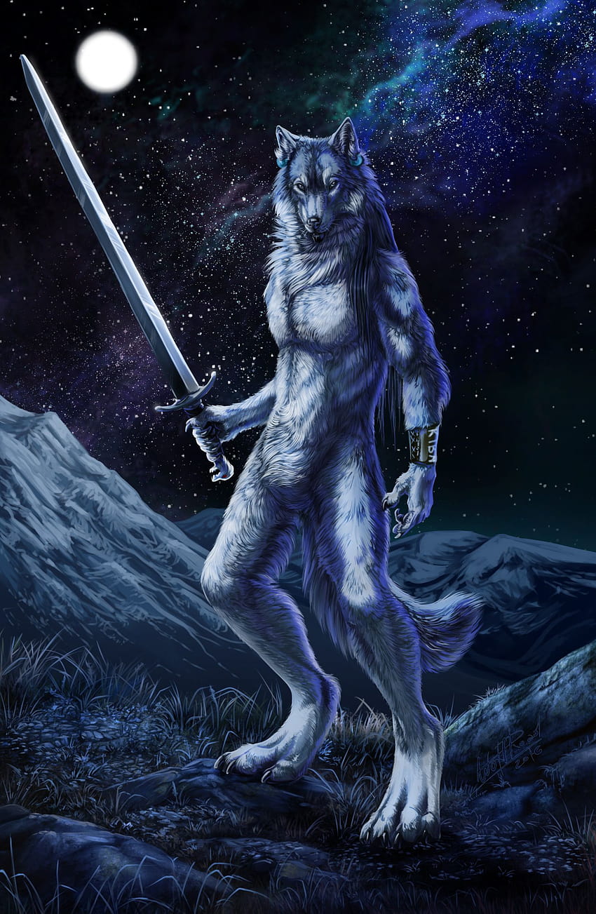 wilk Miecze Wojownicy Fantasy Noc Magiczne zwierzęta, wilk wojownik Tapeta na telefon HD