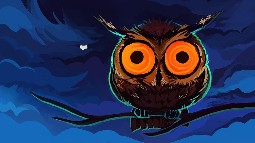 Кафява сова на клон през нощта илюстрация, нощни сови HD тапет