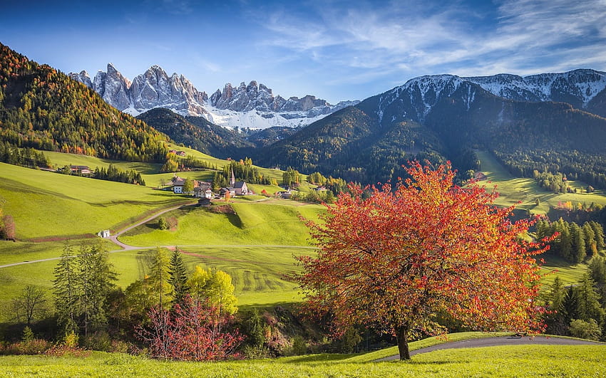 Italy, Alps, beautiful scenery, forest, trees, mountains, village, autumn 1920x1200 , italy autumn forest HD wallpaper