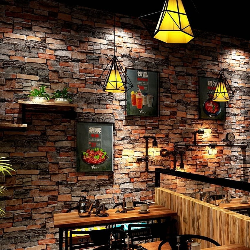 Simulação retrô vintage tijolo cafeteria bar restaurante loja de roupas cultura Adesivo de parede de tijolos de pedra, casa retrô Papel de parede de celular HD