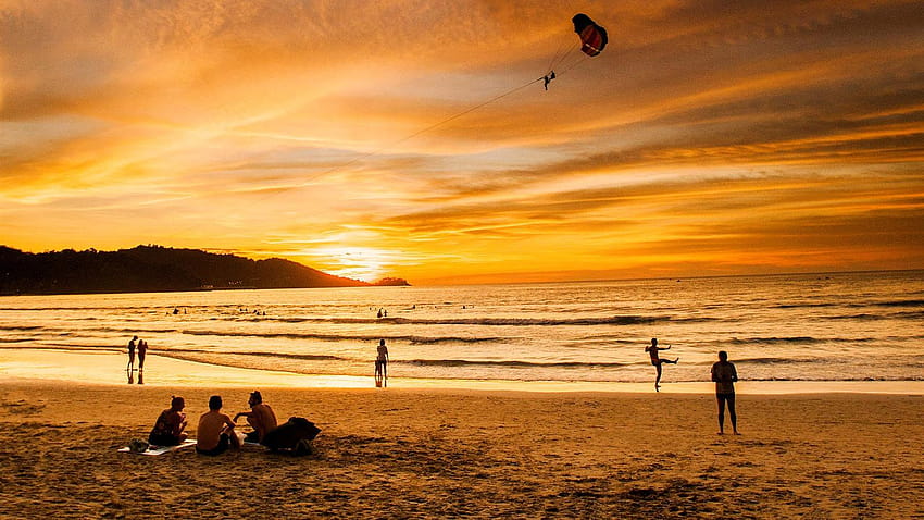 Patong Beach, hermosa puesta de sol, mar, Phuket, Tailandia, Phuket, Tailandia fondo de pantalla