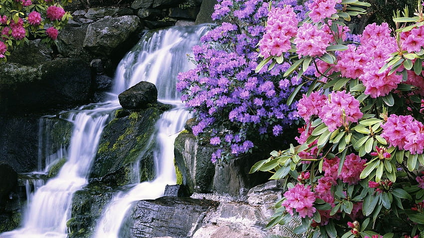 Most Beautiful Waterfalls with Flowers, spring waterfalls 1920x1080 HD wallpaper