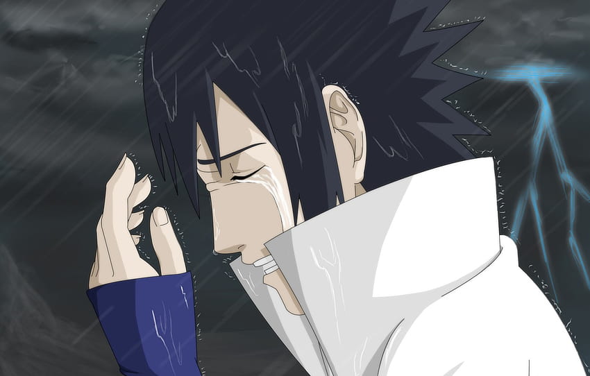 rain, lightning, tears, Art, naruto, uchiha sasuke , section прочее, sasuke cry HD wallpaper