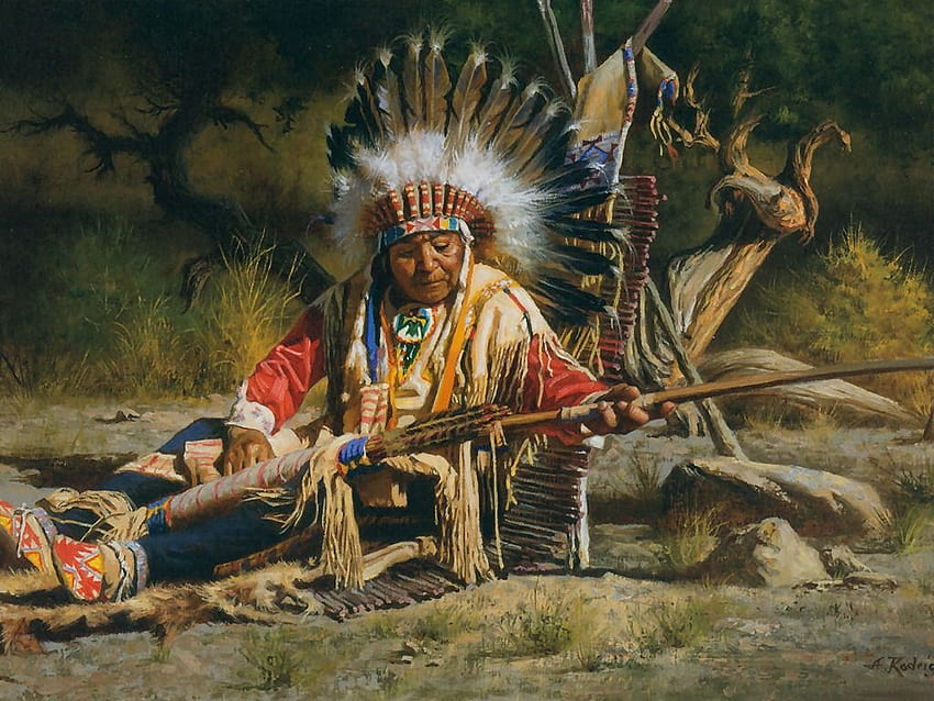 native american ,tribal chief,mythology,painting,art,tribe HD wallpaper