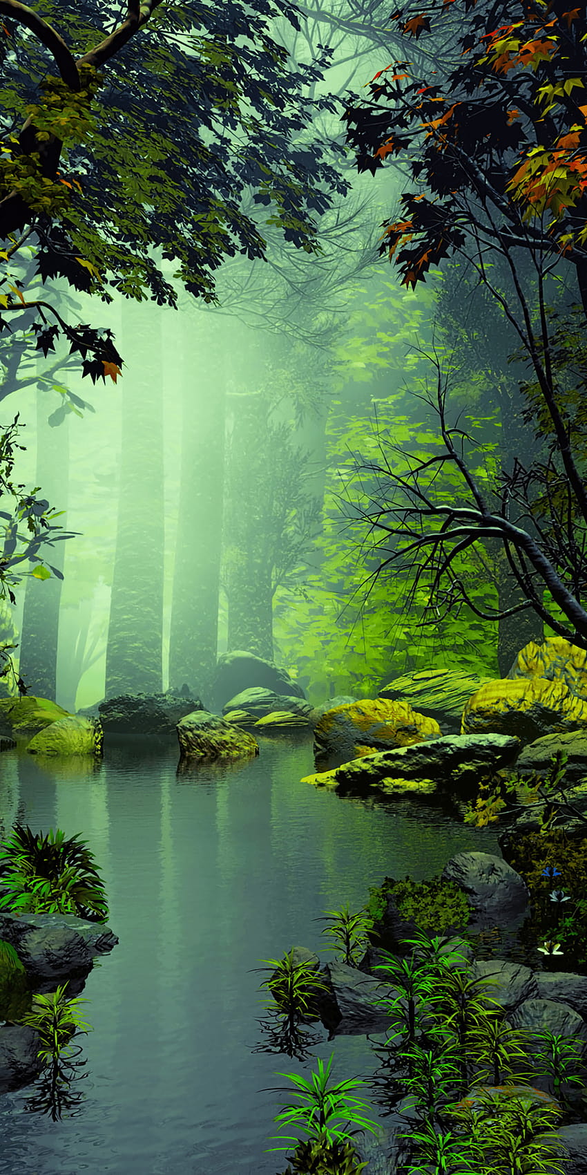Árboles, bosque, obras de arte, naturaleza, 1080x2160 in, hermoso paisaje androide fondo de pantalla del teléfono