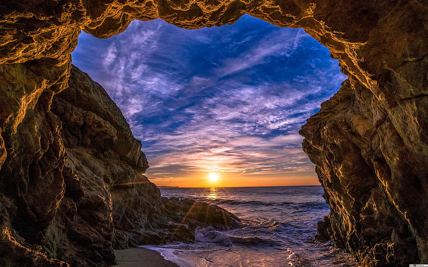Beach Cave in Malibu, California, sea cave HD wallpaper