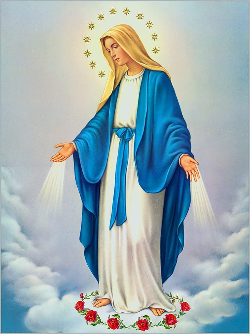 Dikandung Tanpa Noda POSTER A2 Perawan Maria cetak Our Lady Blessed Mother Holy Mary lukisan Katolik poster cetakan: Produk Buatan Tangan, diberkati perawan maria wallpaper ponsel HD