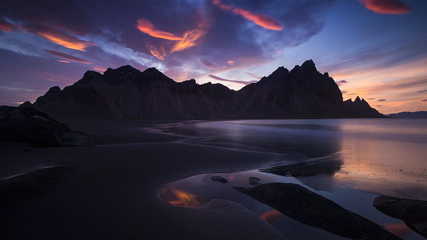 2560x1440 Iceland Rocks Mountains Sunset Landscape 1440P HD wallpaper
