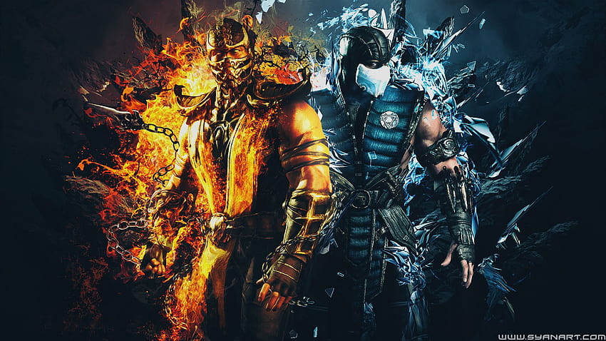 Mortal Kombat Scorpion и Sub Zero, скорпион срещу Sub Zero HD тапет