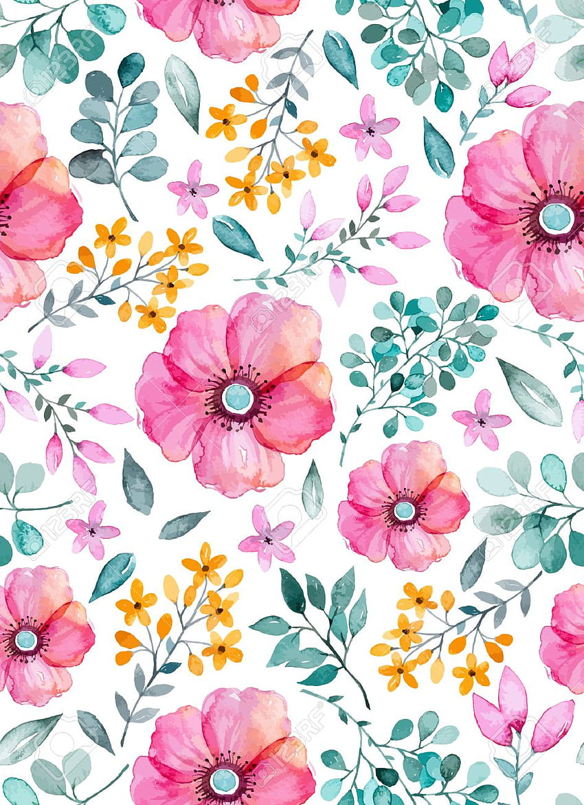 Watercolor Floral Seamless Pattern With Flowers And Leafs [944x1300] untuk, Seluler & Tablet, bunga musim panas cat air wallpaper ponsel HD