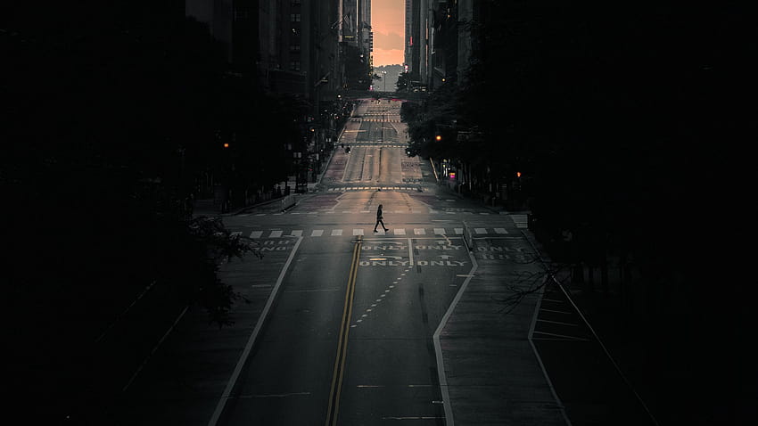 2560x1440 road, city, man, alone, empty 16:9 backgrounds, empty city HD wallpaper
