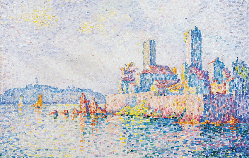 sea, landscape, the city, Paul Signac, pointillism, Antibes. Tower , section живопись HD wallpaper