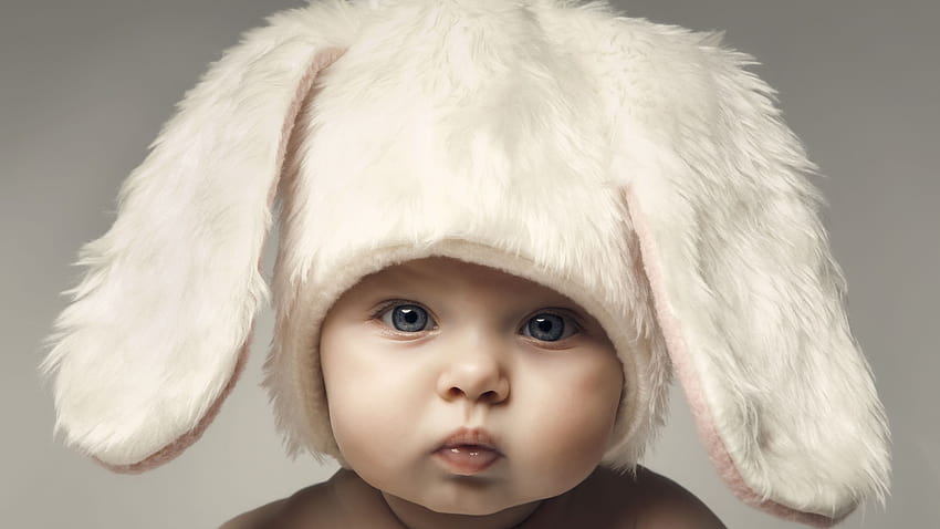 2560x1440 kid, big beautiful blue eyes, rabbit, children, hat, easter children HD wallpaper