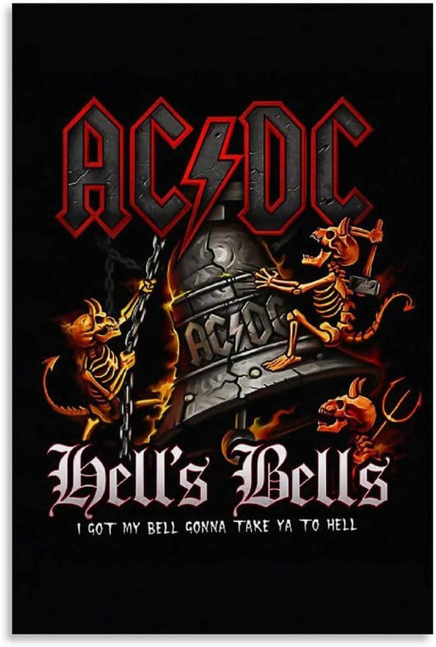 HULANG ACDC Hells Bells Tattoo Canvas Art Poster and Wall Art Print ...