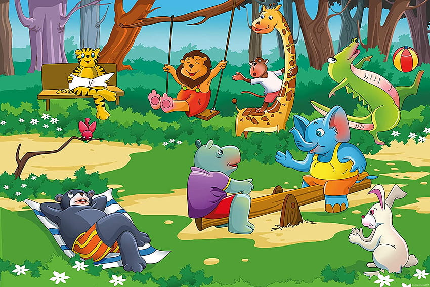 Wände und Wander für Kinderzimmer, Dschungelgarten für Kinder zum Abziehen und Aufkleben, Cartoon-Garten HD-Hintergrundbild