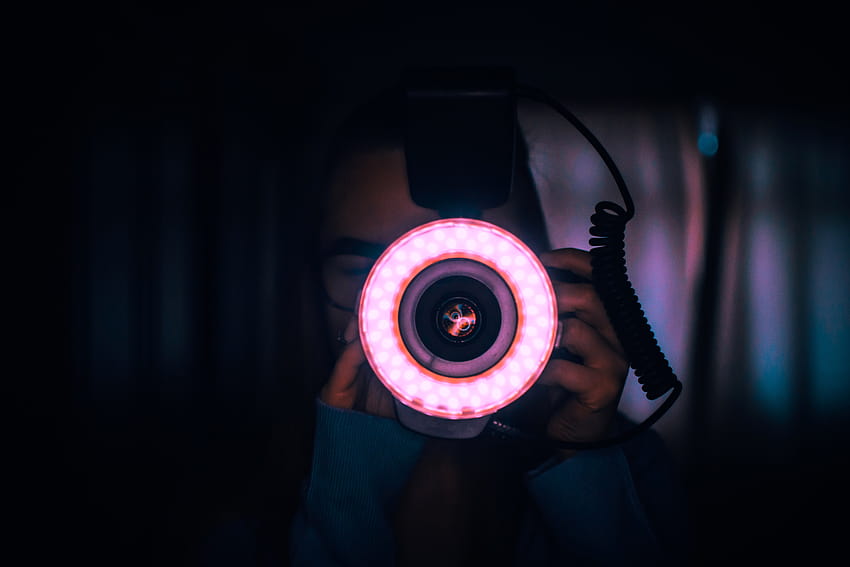Person Holding Camera With Red Lights on Lens · Stock, disassembled camera HD wallpaper