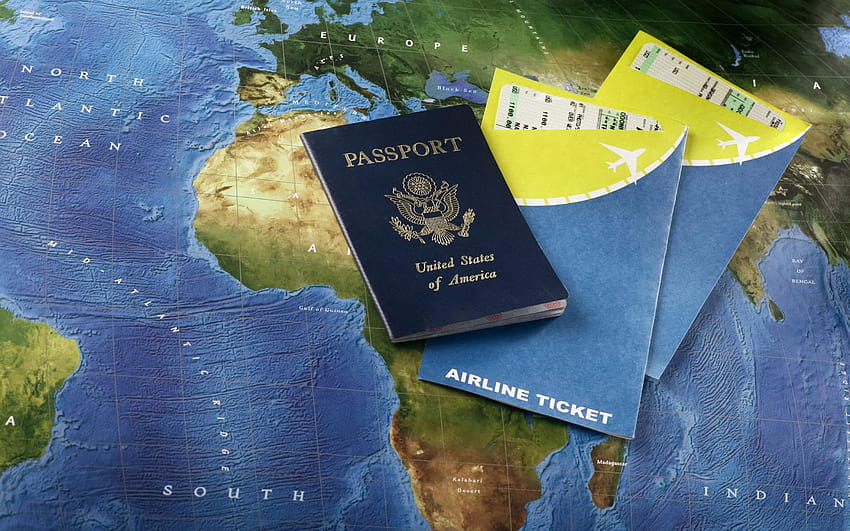 Passaporte Visa passagem de avião e papel de parede HD