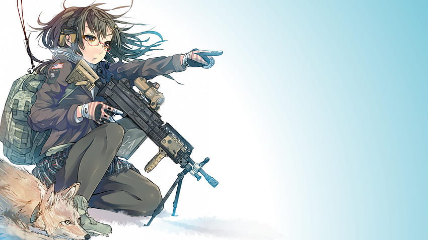 7 Anime Gun, момиче армейско аниме HD тапет