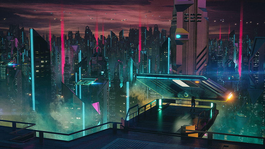 science fiction, city, futuristic city at night HD wallpaper