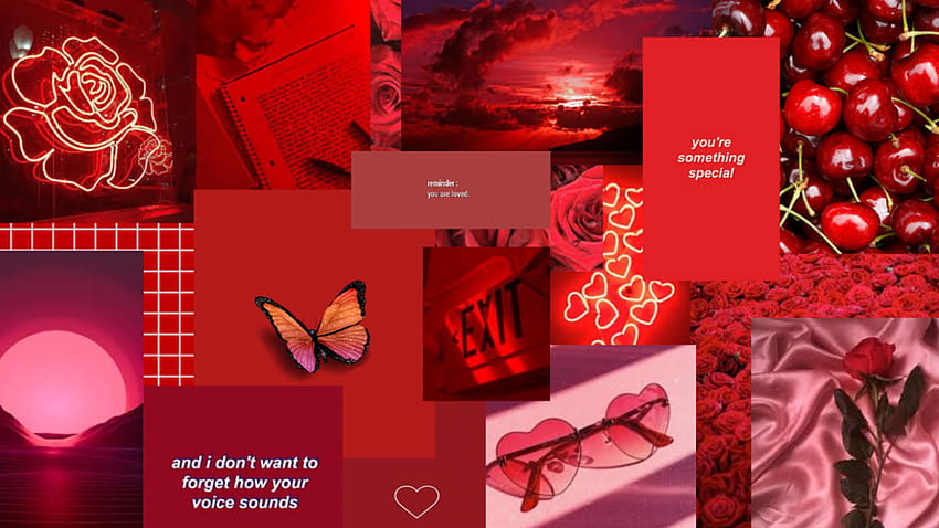 Roter und schwarzer ästhetischer Computer, ästhetische Collage zum Valentinstag HD-Hintergrundbild