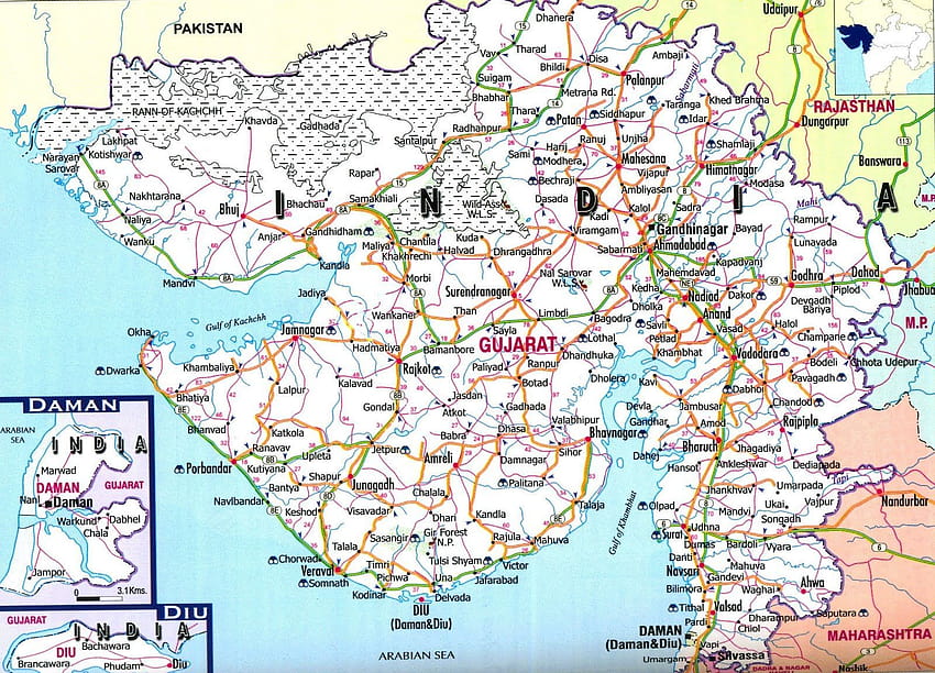 Туризъм в Гуджарат, карта на Гуджарат HD тапет