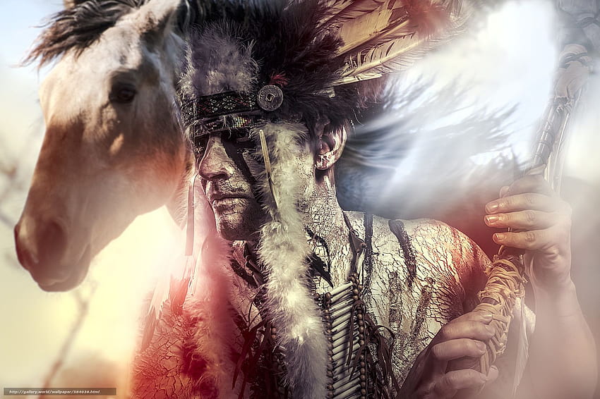 Injun, visage, plumage, cheval, indio Fond d'écran HD