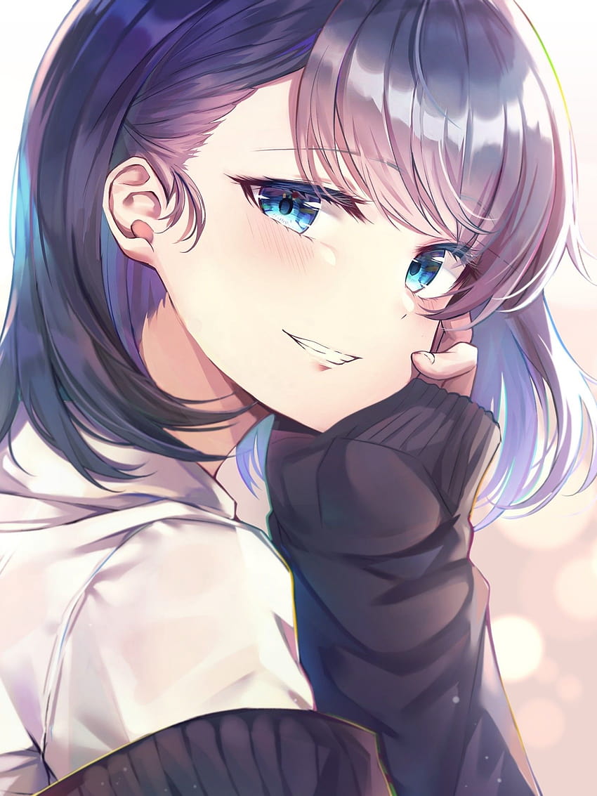 1536x2048 Anime-Mädchen, lächelnd, hübsch, süß, blaue Augen, schöne Augen eines Anime-Mädchens HD-Handy-Hintergrundbild