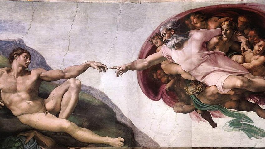 Микеланджело Сикстинската капела Сътворението на Адам, Микеланджело Адам HD тапет