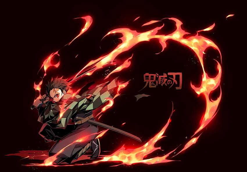 Anime, Demon Slayer: Kimetsu no Yaiba, Boy, Fire, Katana, Kimetsu, tanjiro minimalista papel de parede HD