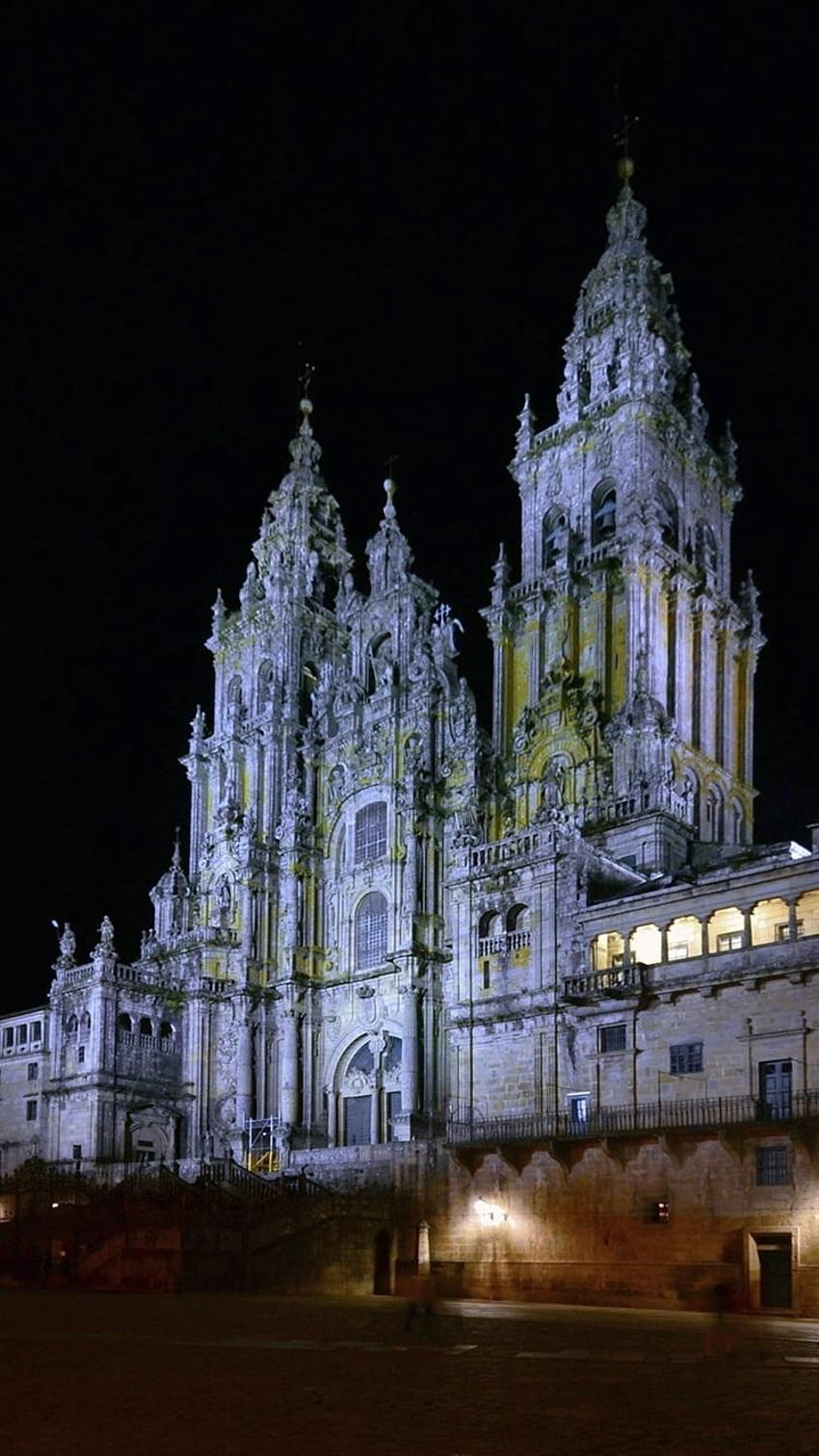 Spain, Cathedral, night, buildings, lights, santiago de compostela HD phone wallpaper