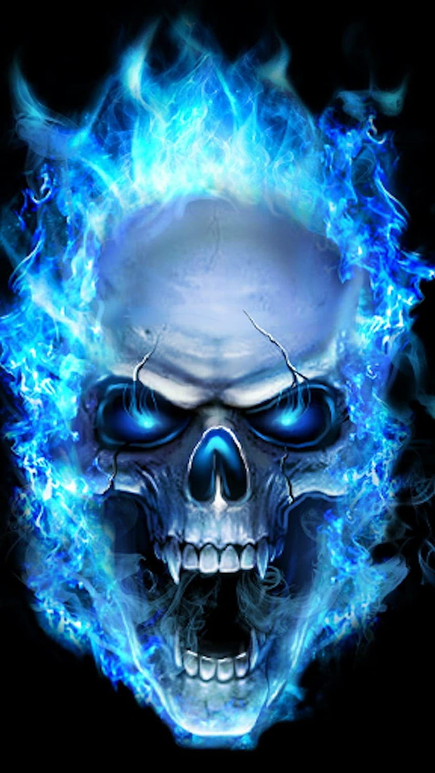 Crânio de chama azul, esfria Papel de parede de celular HD