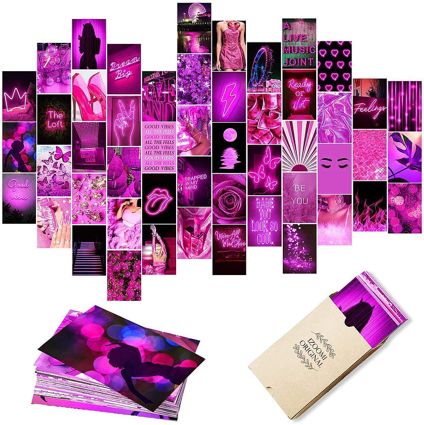 Kit de collage de pared de neón rosa estético, decoración de habitación estética, decoración de dormitorio para niñas adolescentes, kit de collage de pared, decoración de habitación VSCO, pared, carteles estéticos, kit de collage fondo de pantalla del teléfono