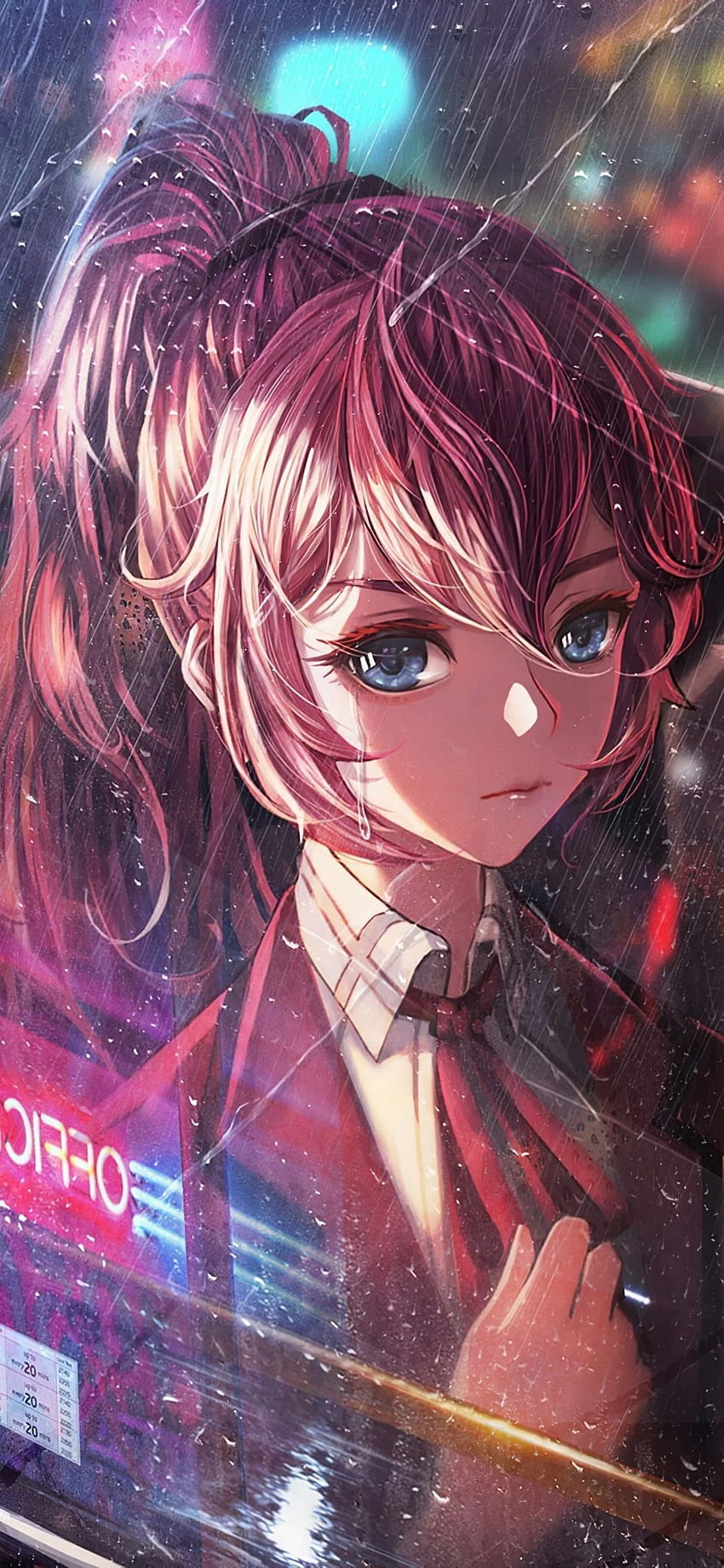 1125x2436 Dziewczyna Anime Autobus Okno Neon Miasto Iphone XS,Iphone 10,Iphone X , Tła i, Dziewczyna anime iphone neon Tapeta na telefon HD