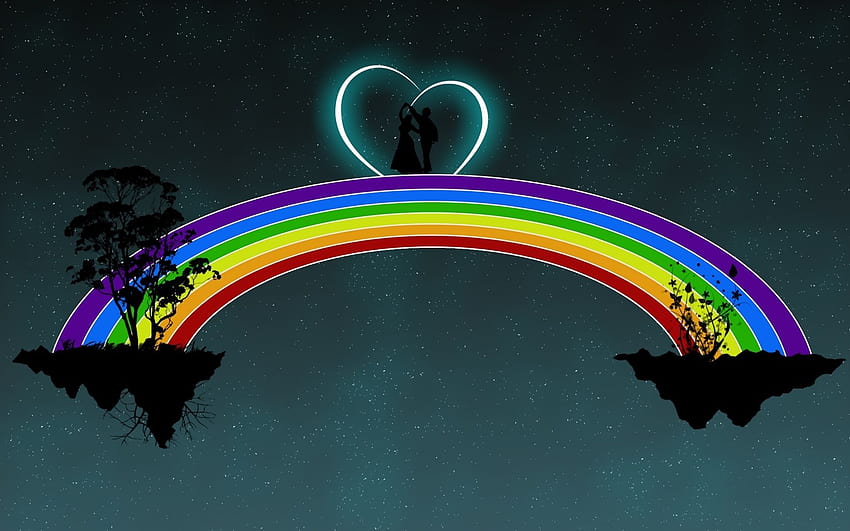 Artistic Couple Heart Love Night Rainbow Starry Sky, night seen rainbow ...