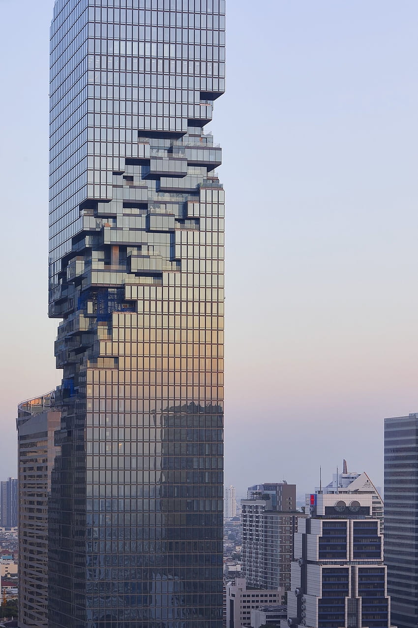 Torre MahaNakhon de Büro Ole Scheeren, graficada por Hufton +, edificio alto de Bangkok fondo de pantalla del teléfono