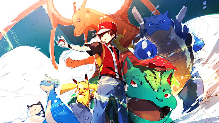 Pokemon Red and Friends by tommospidey.deviantart, red trainer HD wallpaper
